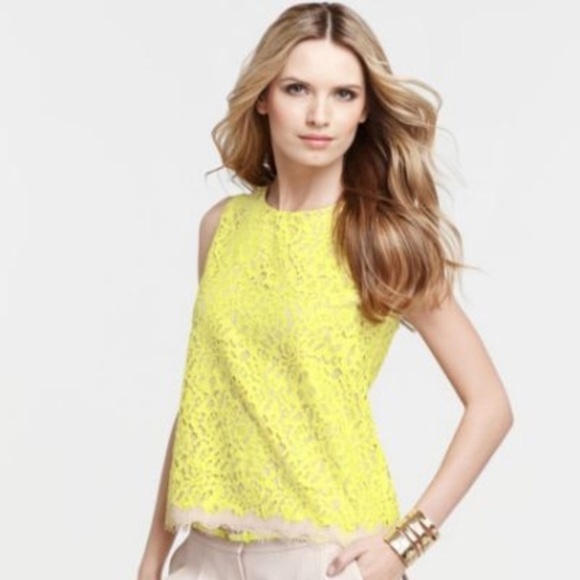 Ann Taylor Tops - ANN TAYLOR Sz 6 Yellow Lace Sleeveless Blouse EUC
